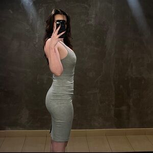 Zara Grey Body Con Midi Dress Size S